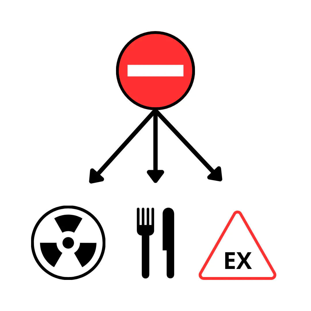 Illustration réalisée par RCI représentant les domaines non inspectables à la caméra